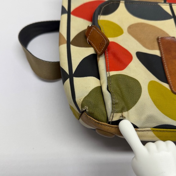 Orla Kiely Backpack Multi Color Leaf Print Leather Trim Casual Daypack - Picture 11 of 14